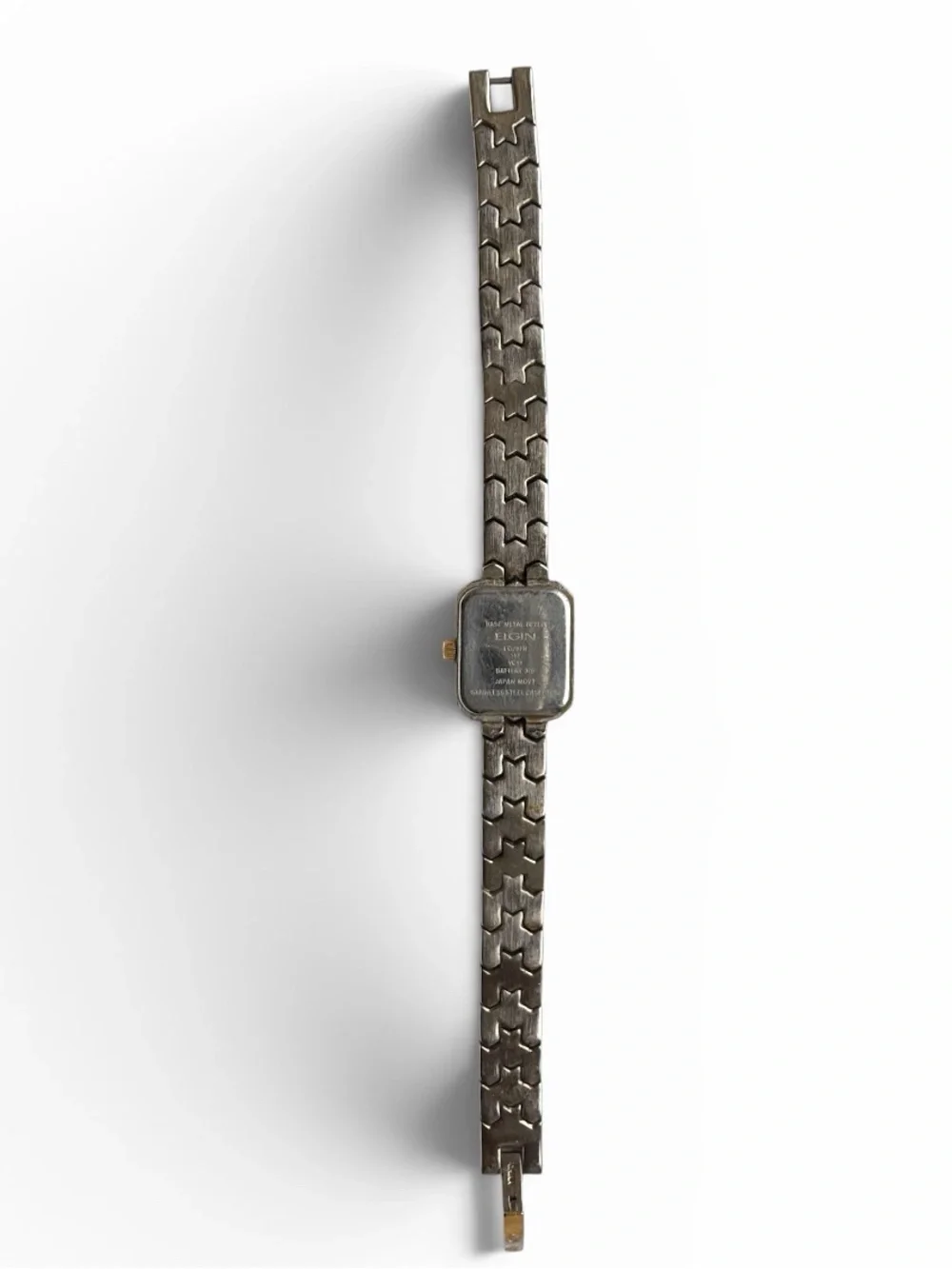 Vintage Elgin Two Tone Gold & Silver Square Face Ladies Watch Pearl Face